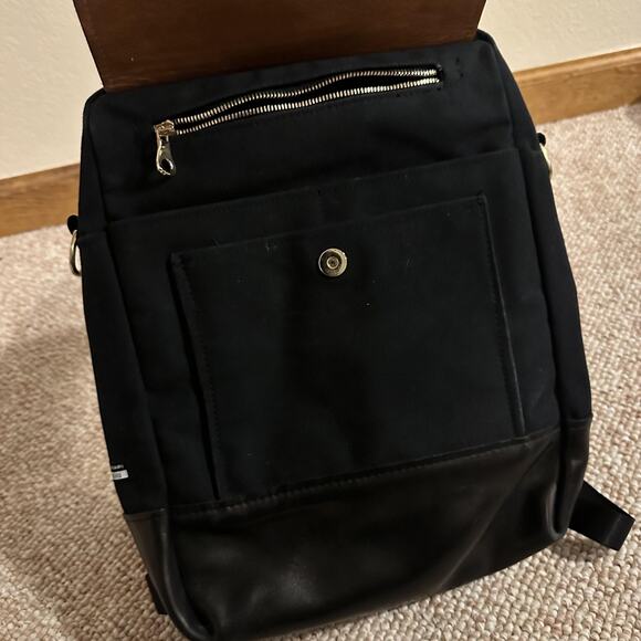 R. Riveter Backpack Unisex Large Black Canvas Leather USA Handmade Pockets main image 6